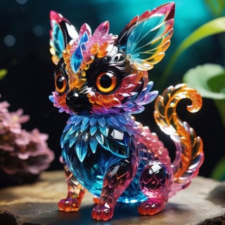 Extreme Detailed,
colorful translucent crystal Body momonga,crystal cute momonga, Shiny black large eyes,
Emphasize the intricate,