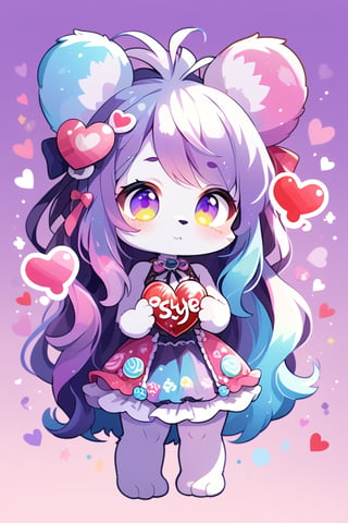 Pastel Candy Art,cute furry Teddy bear,Emphasize the unique synthesis of styles, 
heart \(symbol\), Skull\(symbol\), 
,colorful,chibi emote style,artint,sticker,furry,furry girl