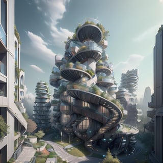 landscape, nature, (greenery), building, ((elven, white, ecological, techno, sci-fi, elegant spiral shapes)), close-up,

(masterpiece:1.2), best quality, high resolution, unity 8k wallpaper, illustration, extremely detailed CG, vibrant,

neotech, hyperrealism