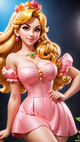 Hasilkan photo real version dari karakter ((Princess Peach)) yg berasal dari Video Games, Princess Peach tampil dengan busana sexy dan menggoda, expression cute dan centil bak cabe cabean (hahaha), tampak utuh full body, berbadan kekar muscular dan vein berotot, photo ini harus terlihat seperti di photo studio dan diambil oleh the best cameraman terbaik seantero jagat untuk menghasilkan komposisi gambar yang memuaskan setiap mata yang melihatnya. 
"hahahaha... I love Indonesia" :p