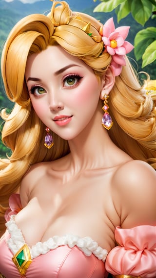 Hasilkan photo real version dari karakter ((Princess Peach)) yg berasal dari Video Games, Princess Peach tampil dengan busana sexy dan menggoda, expression cute dan centil bak cabe cabean (hahaha), tampak utuh full body, berbadan kekar muscular dan vein berotot, photo ini harus terlihat seperti di photo studio dan diambil oleh the best cameraman terbaik seantero jagat untuk menghasilkan komposisi gambar yang memuaskan setiap mata yang melihatnya. 
"hahahaha... I love Indonesia" :p