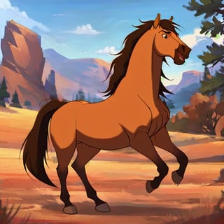 1 horse, golden-yellow horse with a black mane, dark brown nose, a black tail and brown eyes, (best quality, masterpiece), Spirit, Spirit Stallion of the Cimarron, wild, gay