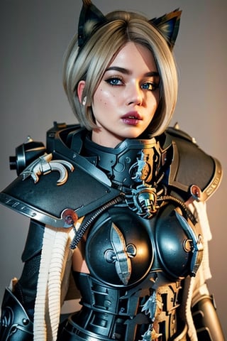 ((Masterpiece, best quality,edgQuality)),solo,1girl,edgAdepta, looking at viewer, short hair, blonde hair, upper body, lips, realistic ,wearing edgAdepta,power armor,shoulder armor,skull emblem ,EDGADEPTA, catgirl, cat ears