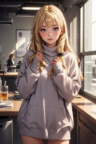 masterpiece, best quality,1girl,  ,long hair,  blonde hair,oversized sweater,