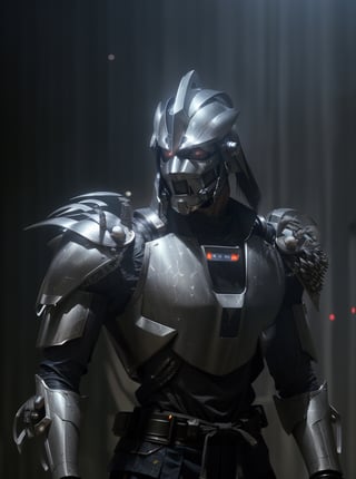 (cinematic:1.3), ((in a futuristic research facility, computers, futuristic machines, futuristic lights, bokeh, realistic lighting, ray tracing, bloom:1.4)), ((masterpiece, best quality, highres, absurdres)), a high resolution RAW photo of ((a TMNTShredder 1man armored samurai knight with claw gauntlets)), , ((wearing futuristic mecha armor with pauldrons and metal samurai helmet with mask)), ((muscular, fitness physique)), atmospheric, ((photorealism, photorealistic:1.4)), 8k, highly detailed, intricate detail
