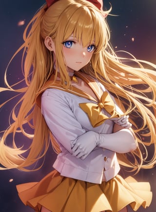 sailorvenus, ,sailor venus, blonde hair, blue eyes, bow, hair bow, half updo, long hair, red bow, tiara,
BREAK back bow, choker, elbow gloves, gloves, jewelry, magical girl, orange choker, orange sailor collar, orange skirt, sailor collar, sailor senshi uniform, school uniform, serafuku, skirt, white gloves,
BREAK outdoors, night, sky, star \(sky\), moon,
BREAK looking at viewer, (cowboy shot:1.5),
BREAK, (masterpiece:1.2), best quality, high resolution, unity 8k wallpaper, (illustration:0.8), (beautiful detailed eyes:1.6), extremely detailed face, perfect lighting, extremely detailed CG, (perfect hands, perfect anatomy),
