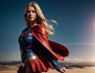 supergirl, hair blonde, skirt red, cape red, (Realistic),masterpiece,best quality,cinematic lighting,natural shadow,looking at viewer,Raw photo,8k,uhd,dslr,soft,lighting,high quality,film
grain,hyperrealismus,hyperrealistic,Atmospheric,Realistic Skin Texture,realistic hair details,ultra quality,best quality,Hyper Realism,
