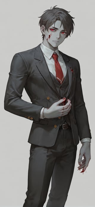 Handsome male, 1boy, Solo, (Male zombie), blood-red eyes, formal black suit, ultra lighting detailed suit


, random hand position:1.4 , simple background, bright  background, perfect hands and fingers, High detailed , Detailed face, Expressiveh, concept art, men,Bartolomeobari