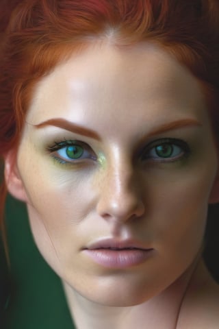 Realistic portrait, Caucasian woman, oval face, green eyes, detailed eyes, red hair, detailed hair