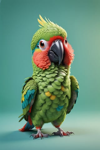 parrot walking, both arms up to the shoulder level,cheerful, 3d, C4D, mixer, Octane rendering, (full Croma green background), Masterpieces in pastel colors, Soft material, Best Quality, super detaill, High Quality, 4k, (3d, cute, chibi style), ((perfect high detailed image)), full Croma green background, no ingredients in background only Croma green colour