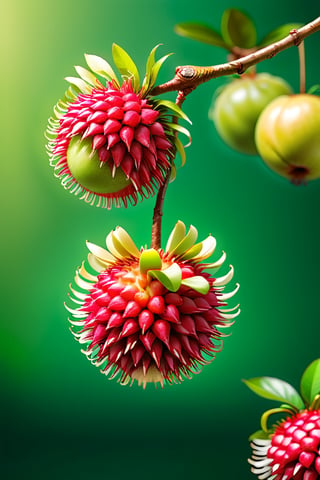 8K,Best quality, masterpiece, ultra-high res, (photorealistic:1.4), Masterpiece, Concept Art,  (full Croma green background), single, rambutan fruit