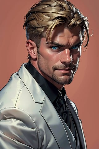 (howard_carlson:1.4),dc_comIcs,portrait,bara,(masterpiece:1.4),(best quality:1.3),(high quality:1.2),(hi-res:1.2),(absurdres:1.3),extremely beautiful detailed face and eyes,1man,solo,looking at viewer,smile,serious,smug,face,close-up,handsome,male focus,crew_cut,muscular male,(serious),gloom_(expression),bangs,beard,stubble,mustache,manly,short hair,facial hair,formal,suit,uniform,wine,wine glass,gentle,fatherly,mature male,colorful,GeeseHoward,(MkmCut)