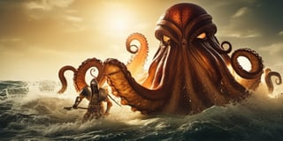 cinematic scene of a group of ( multiple spartans:1.3) fighting a giant octopus monster, very original, hyper realistic, best quality, ultra high resolution, cinematic ilghting, strong depth of field, god rays, dramatic composition, intense fighting masterpiece, very intricate, noir, colorful, original, impressive, outstanding,  lens flare, very clear, stunning sea background, 200mm, 64k, 4000dpi, (RAW, photo),Movie Still,greg rutkowski