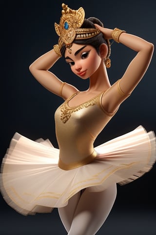  Female character with a ballet dancer theme, Her attire and accessories should be inspired by Colombian mythology or regional Colombian attire, embodying the rich heritage of the nation, Create various poses that highlight her graceful ballet movements, blended with a hint of irony and supreme confidence, As she dances, her expressions should exude the certainty of triumphing over any challenge that comes her way, Against a backdrop featuring mesmerizing landscapes from Colombian regions, showcasing the country's natural beauty and diversity, Her facial demeanor should blend the elegance of ballet with an assured smirk, portraying a dancer who knows she's unparalleled in her craft