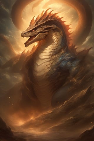 "Emerging from the depths of a multi-dimensional rift, this creature combines the very essence of the cosmos and the terrestrial. With the stature of a gigantic dragon that once merged with a white-eyed blue dragon, it has the body of a colossal T-Rex that blended with a mutated being, a celestial deity, and a courageous knight. Its wings, reminiscent of a massive wyvern combined with a fierce red dragon, span majestically, while its back is adorned with the regenerative spines of a colossal beast that was infused with an ancient, forbidden sorcerer.

This mighty creature's torso reminds onlookers of a colossal sea serpent, which, in a past life, combined forces with an abyssal behemoth, a mythical sea god, and a deep-sea warrior. The beast's limbs, powerful and swift, show the muscular features of a colossal land-living lizard which once intertwined its fate with an otherworldly collector, a voracious deity, and an aquatic monarch. The legs, meanwhile, resonate with the might of a giant wolf, a deity of lightning, fused with a dark magician, further combined with Zeus and an ogre.

Its tail, long and serpentine, mirrors that of a monstrous sand-dwelling creature that once amalgamated with a galactic worm, an electric god, and a magical sentinel. The creature's head, a thing of both beauty and terror, combines features of the behemoth T-Rex, the mystical knight, and the lightning deity, culminating in three pairs of eyes: one set burning with the fire of the red dragon, another shimmering with the depth of the abyss, and the last sparking with electric fury.

In 4K resolution, every scale, every feather, every strand of fur, and every rune on this creature would gleam with pristine clarity, radiating an aura of power, majesty, mystery, and an overwhelming presence that commands respect from all beings across dimensions."