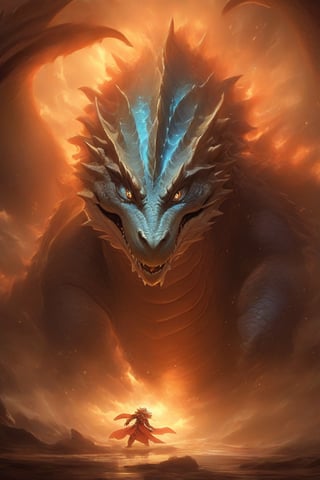 "Emerging from the depths of a multi-dimensional rift, this creature combines the very essence of the cosmos and the terrestrial. With the stature of a gigantic dragon that once merged with a white-eyed blue dragon, it has the body of a colossal T-Rex that blended with a mutated being, a celestial deity, and a courageous knight. Its wings, reminiscent of a massive wyvern combined with a fierce red dragon, span majestically, while its back is adorned with the regenerative spines of a colossal beast that was infused with an ancient, forbidden sorcerer.

This mighty creature's torso reminds onlookers of a colossal sea serpent, which, in a past life, combined forces with an abyssal behemoth, a mythical sea god, and a deep-sea warrior. The beast's limbs, powerful and swift, show the muscular features of a colossal land-living lizard which once intertwined its fate with an otherworldly collector, a voracious deity, and an aquatic monarch. The legs, meanwhile, resonate with the might of a giant wolf, a deity of lightning, fused with a dark magician, further combined with Zeus and an ogre.

Its tail, long and serpentine, mirrors that of a monstrous sand-dwelling creature that once amalgamated with a galactic worm, an electric god, and a magical sentinel. The creature's head, a thing of both beauty and terror, combines features of the behemoth T-Rex, the mystical knight, and the lightning deity, culminating in three pairs of eyes: one set burning with the fire of the red dragon, another shimmering with the depth of the abyss, and the last sparking with electric fury.

In 4K resolution, every scale, every feather, every strand of fur, and every rune on this creature would gleam with pristine clarity, radiating an aura of power, majesty, mystery, and an overwhelming presence that commands respect from all beings across dimensions."