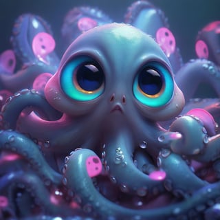 Matrix background, cute baby octopus with ten tentacles, pixar, disney, eye contact, masterpiece,  extremely best quality,  official art,  cg 8k wallpaper,  (Fantasy Style:1.1),  (artistic atmosphere:1.2), pixiv 10000 users,  highly detailed,  pixiv, incredibly detailed, (best quality)