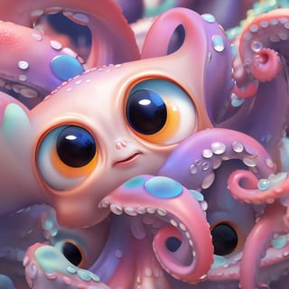 Matrix background, cute baby octopus with ten tentacles, pixar, disney, eye contact, masterpiece,  extremely best quality,  official art,  cg 8k wallpaper,  (Fantasy Style:1.1),  (artistic atmosphere:1.2), pixiv 10000 users,  highly detailed,  pixiv, incredibly detailed, (best quality)