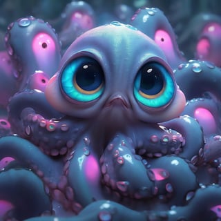 Matrix background, cute baby octopus with ten tentacles, pixar, disney, eye contact, masterpiece,  extremely best quality,  official art,  cg 8k wallpaper,  (Fantasy Style:1.1),  (artistic atmosphere:1.2), pixiv 10000 users,  highly detailed,  pixiv, incredibly detailed, (best quality)