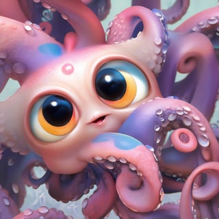 Matrix background, cute baby octopus with ten tentacles, pixar, disney, eye contact, masterpiece,  extremely best quality,  official art,  cg 8k wallpaper,  (Fantasy Style:1.1),  (artistic atmosphere:1.2), pixiv 10000 users,  highly detailed,  pixiv, incredibly detailed, (best quality)