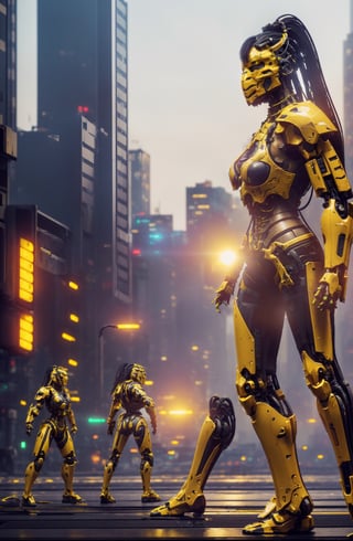 lora:Cyrax_v1:0.7,
Masterpiece, best quality, (highly detailed raw photo:1.2), 8k render in octane, volumetric lighting, volumetric shadows  
portrait of a yellow robot, (armor reflexions:1.2), attack posture, long hair, random posture
((cyberpunk city with people in the background))
