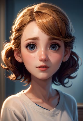 a girl, portrait, upper body, pixar style,bl4k3