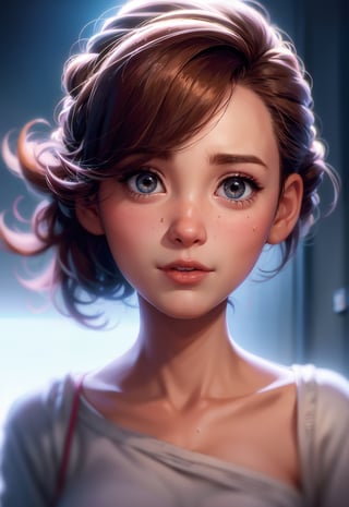 a girl, portrait, upper body, pixar style,bl4k3