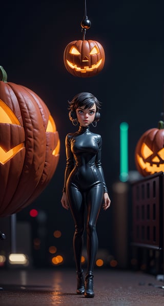 (extremely detailed CG unity 8k wallpaper, masterpiece, best quality, ultra-detailed, best shadow), (detailed background), (beautiful detailed face, beautiful detailed eyes), High contrast, (best illumination, an extremely delicate and beautiful), 'Halloween', Jack-O-Lantern Pumpkin, use earphone, headset, city, ((cyberpunk city on transparent background,)), dynamic angle,beautiful detailed glow,full body, cowboy shot
