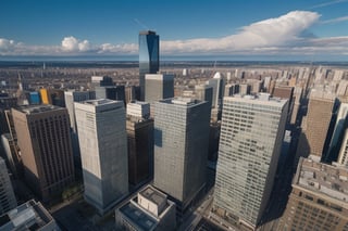 very wide shot,distant screen,bottom-up,many buildings