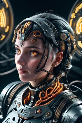 1mechanical girl,((ultra realistic details)), portrait, global illumination, shadows, octane render, 8k, ultra sharp,metal,intricate, ornaments detailed, cold colors, egypician detail, highly intricate details, realistic light, trending on cgsociety, glowing eyes, facing camera, neon details, machanical limbs,blood vessels connected to tubes,mechanical vertebra attaching to back,mechanical cervial attaching to neck,sitting,wires and cables connecting to head,  comic style