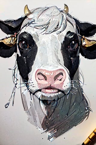 cow, line art, sketch, hand draw, BlackworkStyleManityro,portrait,glitter