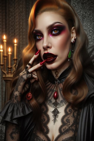 1970´s hammer horror style vampire queen fashion photo shoot gothic beauty. keep facial details and looks as close to the original as possible.