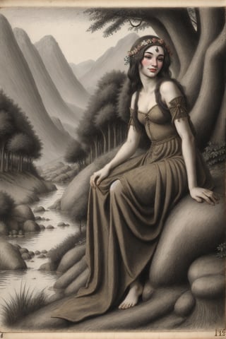 medieval aquatinta picture of dryad