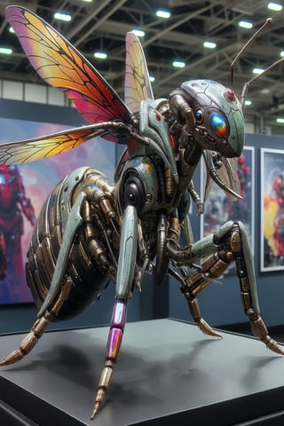 metallic cybernetic insect with killer paintjob on display