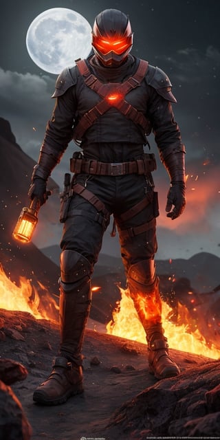 create a hyper realistic image of futuristic lava soldier . highly detailed , illuminated by the blue moon., . high_resolution, highly detailed, sharp focus.8k,More Detail,monster,flmngprsn,nhdsrmr,chhdsrmr