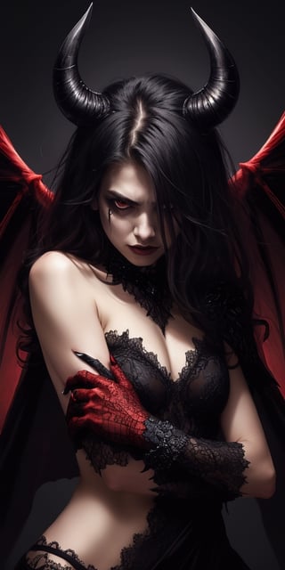  create a devil looking human , bloody hands , emotionless, scary looking , devil wings , high detailed, outstanding., sharp focus,