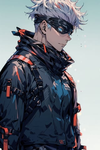 ((masterpiece, best quality)),SATORU GOJO,satoru gojo,blindfolded,urban techwear,bright blue eyes