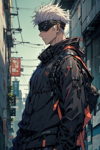 ((masterpiece, best quality)),SATORU GOJO,satoru gojo,blindfolded,urban techwear