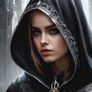 a close up of a person with a hood on, concept art, by Líviusz Gyulai, gothic art, album cover design, gamma, nute gunray, karol bak of emma watson nun, mourning, award winning on deviantart, gucci poster, ghutra and egal
Gabriele Dell'otto