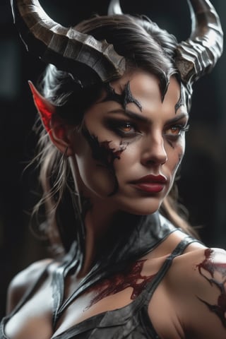 portrait photo shot of a demon made of paper, sharp horns, veins, muscles, transparent skin, black blood, nightmare creature, dangerous mutant, intricate, high details, doom, devil, RTX, 4k, Gabriele Dell'otto,
AI Midjourney style,women