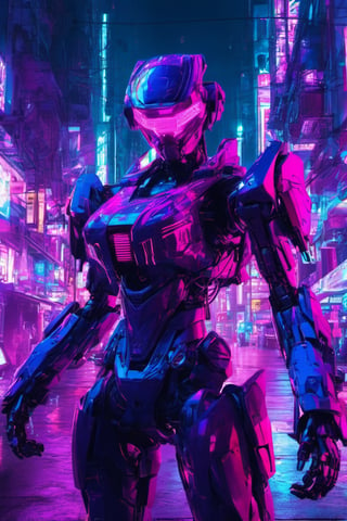 neon,ddia6-mecha, solo, looking at viewer, standing, big breasts, science fiction . cyberpunk, vaporwave, neon, vibes, vibrant, stunningly beautiful, crisp, detailed, sleek, ultramodern, magenta highlights, dark purple shadows, high contrast, cinematic, ultra detailed, intricate, professional