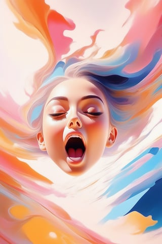 An abstract painting of a girl who is in a deep state of joy leaping into her dreams, very dreamy painting, emotion of ecstasy, detailmaster2,Film Still,make_3d,aesthetic portrait,Digital painting 