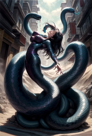 Lamia,
A woman and a snake's tail
sticking out the snake's tongue
Whole body, dynamic pose,
Attack with the tail,
desert,