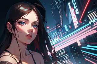 (4k), (masterpiece), (best quality), (extremely intricate), (realistic manga art anime), (sharp focus), (cinematic lighting), (extremely detailed), sci-fi theme, synth-wave, cyberpunk

1girl

Backgound, vibrant cyberpunk city,1 girl