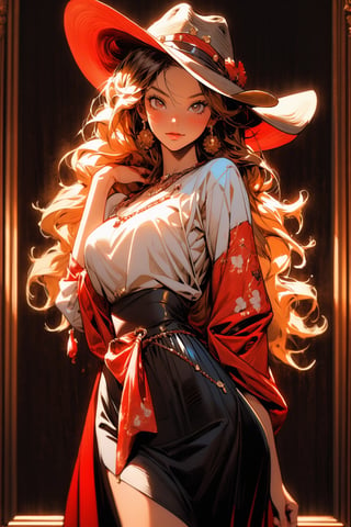 masterpiece, (cowboy girl in Red Dead Revolver), cowboy hat, best quality, oil painting style, golden frame