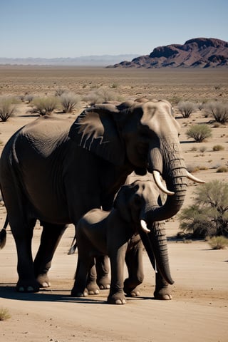 An 3 elephant parade in the Mojave desert