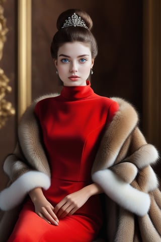 best quality, masterpiece,	
A Hollywood starlet, channeling the allure of a beautiful Spanish girl, exudes Rococo glamour in a red fur outfit, accented with a fur-trim capelet, her dark brown hair elegantly styled in a bun. Her ensemble is completed with fashionable accessories, blending opulence with a modern chic that captures the essence of timeless beauty and sophistication.
ultra realistic illustration, siena natural ratio, ultra hd, realistic, vivid colors, highly detailed, UHD drawing, perfect composition, ultra hd, 8k, he has an inner glow, stunning, something that even doesn't exist, mythical being, energy, molecular, textures, iridescent and luminescent scales, breathtaking beauty, pure perfection, divine presence, unforgettable, impressive, breathtaking beauty, Volumetric light, auras, rays, vivid colors reflects.