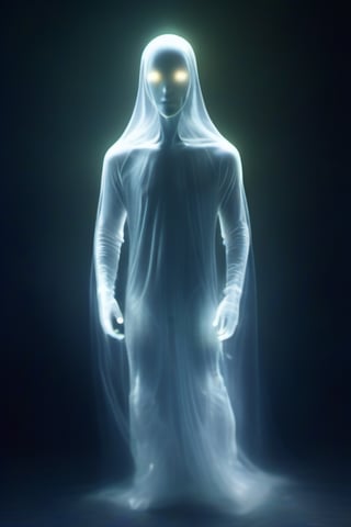 High resolution photo of alien tech spectre, ethereal, mysterious, semi-translucent,ghost person