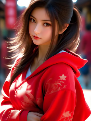 Mai Shiranui,女孩,旗袍,Dream, cute girl on a red hoodie, in the style of yuumei, realistic hyper - detailed rendering, yumihiko amano, zhang jingna, wiccan, trace monotone, rtx on ,細緻的背景,indian girl,