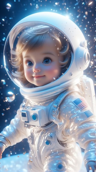 create a cute little kid astronaut dancing with dress made of space, splashed, drips, subsurface scattering, translucent, 100mm,Movie Still,detailmaster2,Film Still,make_3d,aesthetic portrait